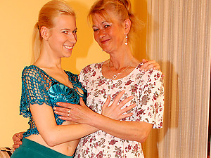 Twosome tow-haired grey plus young lesbians strive diversion